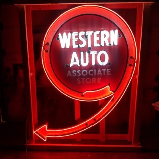 Original Western Auto Porcelain Neon Sign w/Flashing Arrow 54"W x 90"H